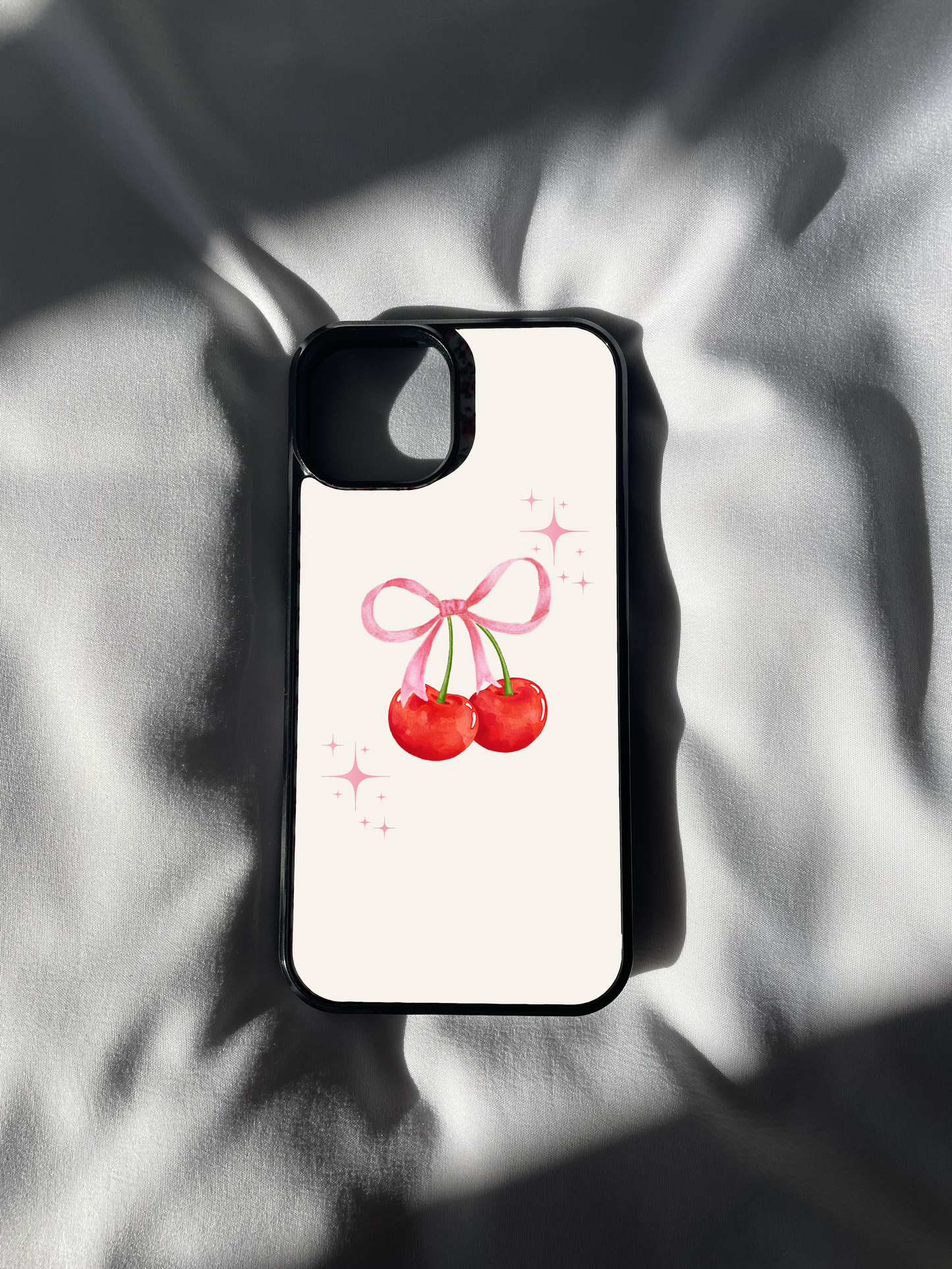 Coquette inspired Pink Cherry Ribbon iPhone case