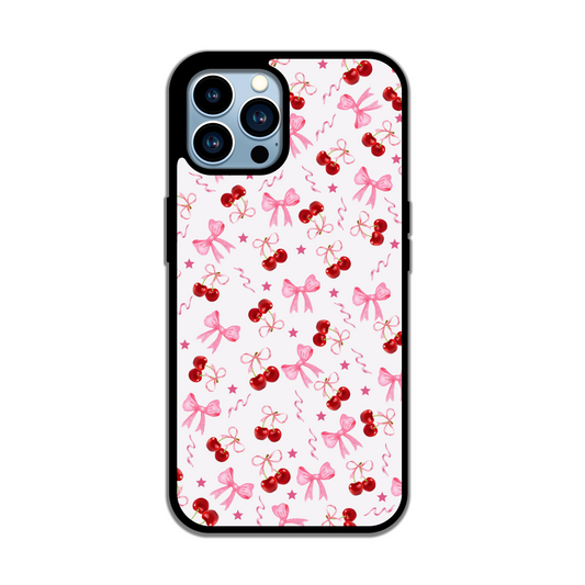 Coquette inspired Cherry and ribbon iPhone case