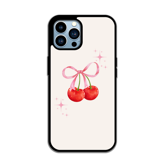 Coquette inspired Pink Cherry Ribbon iPhone case